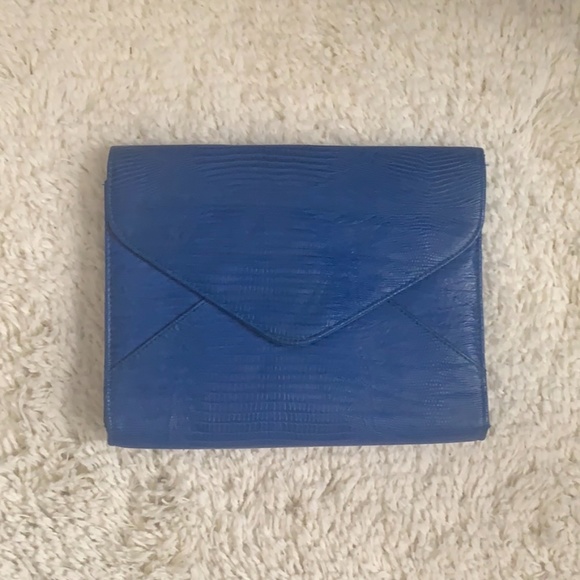 VINTAGE Bright Blue Snakeskin Embossed Clutch Purse - Picture 2 of 8